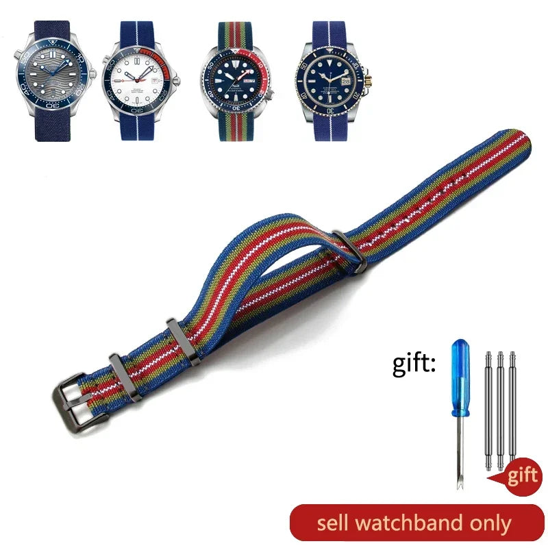 60's French Army Watch Strap for Nylon Watchband for Rolex Seiko Tudor Rolex Black Green Water Ghost Omega Woven Watch Band