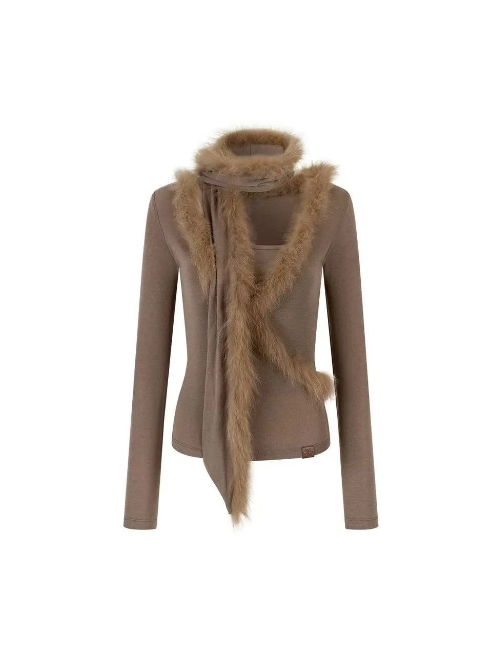 Design Sense Splicing Slim Fitting Knitted Sweater for Women's Autumn and Winter Fur Scarf Two-piece Set