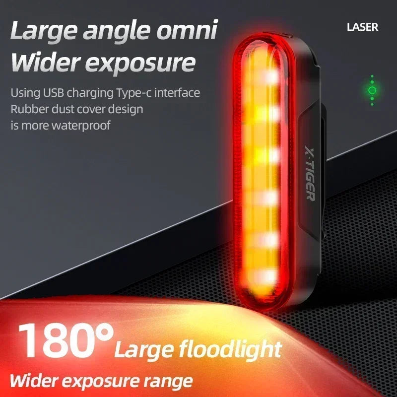 X-TIGER Bicycle Laser Tail Light Intelligent Bicycle Rear Light LED with Auto Brake Sensor Cycling Laser Warning Lights