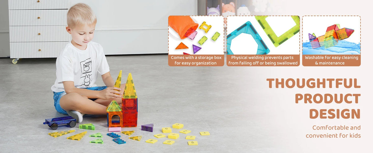 SucceBuy 55pcs Magnetic Building Blocks Construction Set Magnet Tiles Children Montessori Educational Game Toys for Kids Gifts