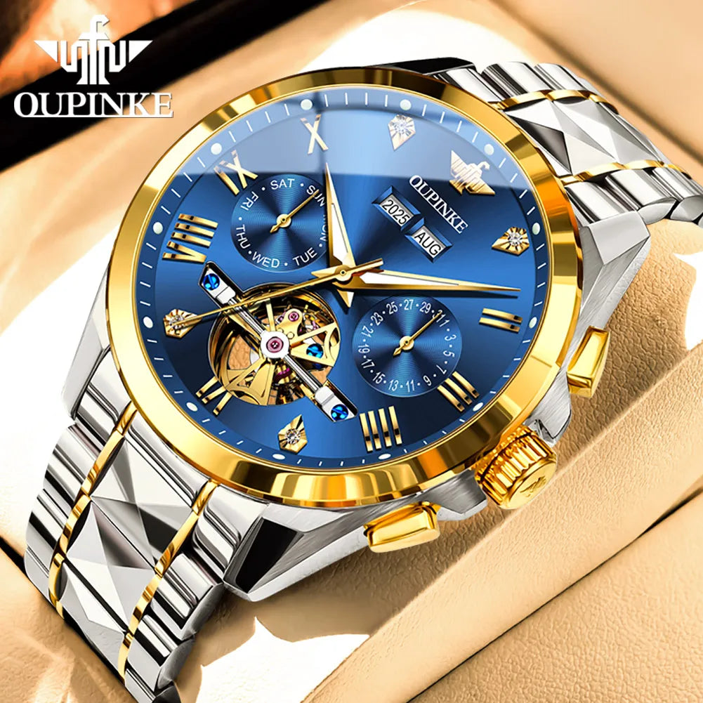 OUPINKE 3240 Tourbillon Men Watch Luxury Original Automatic Mechanical Watch Tungsten Steel Skeleton 44mm Large Dial Men Watch