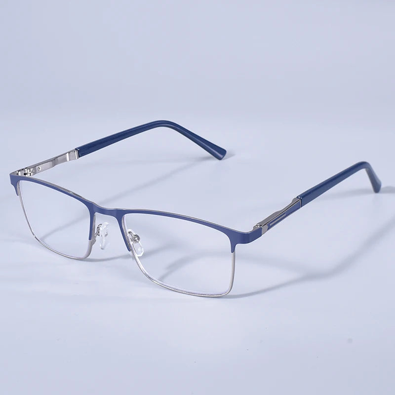 Anti Blue Light Men Reading Glasses Metal Full Frame Business Eyeglasses For Men Square Double Color Reading Eyewear +100+150