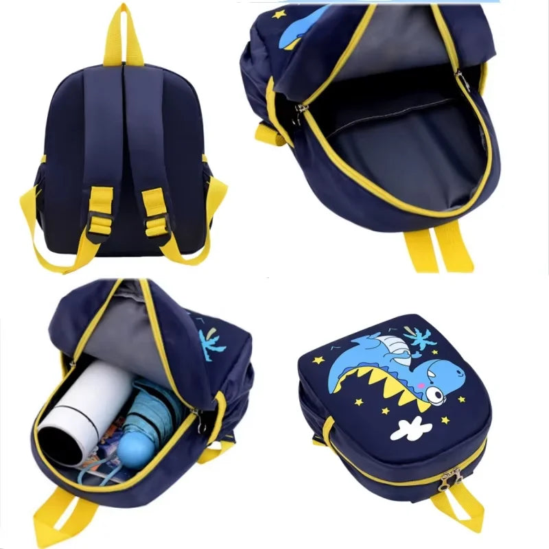 Kindergarten children's printed schoolbag, dinosaur and small animal design, boys' and girls' back-to-school season canvas double backpack