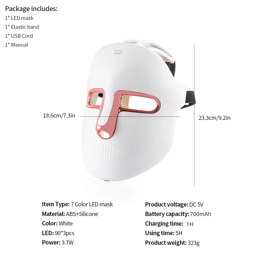 7 Colors Photon Facial LED Mask Red Light Therapy Anti Aging Face Neck Beauty Mask Relaxation Treatment Anti-Wrinkle Skin Care