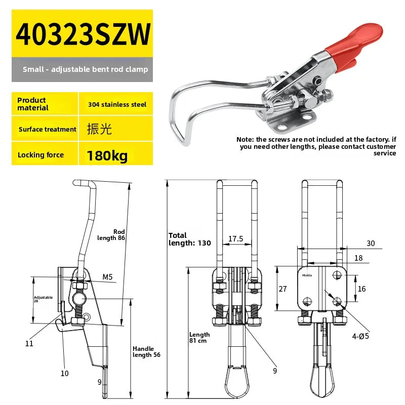 304 Stainless Steel Clamping Fixture Adjustable Locking Clip Hook Clasp Box Clamp Gripping Tool Quick Pressurizer Door Bolt