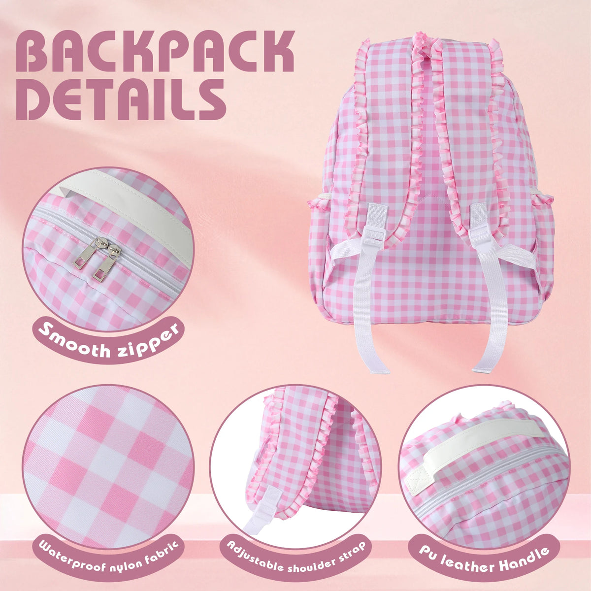 School Backpacks for Girls Large Capacity Ruffled Plaid Schoolbags Gifts For Teenagers College High School Students Traveling