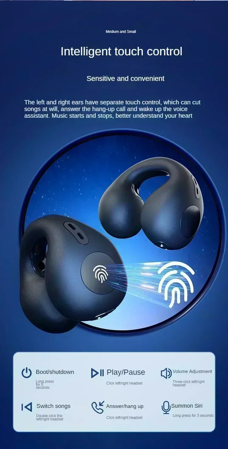 T75 Fone Bluetooth Headset 5.3 Wireless Air Conduction Headphones Clip Ear Music Noise Canceling HD Call Sports Gaming Earphone