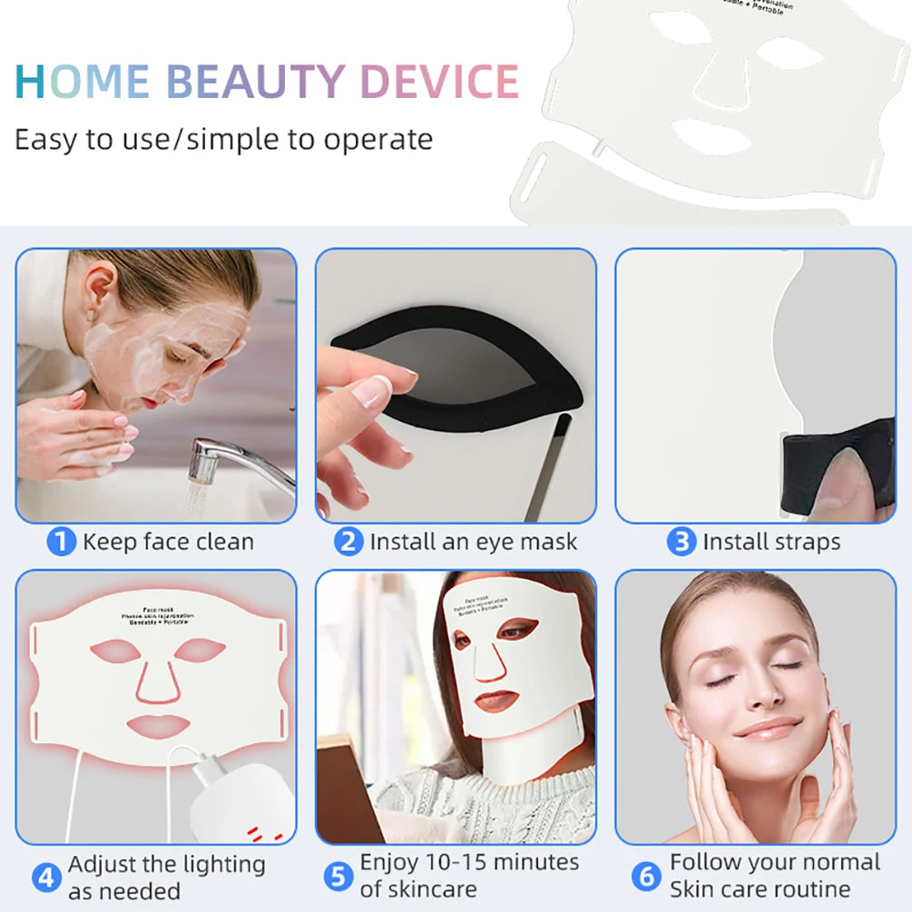 7 Colors LED Face Neck Set Mask Red Light Skin Rejuvenation Brighten Soft Silicone Facial Photon Therapy Flexible Skin Repair