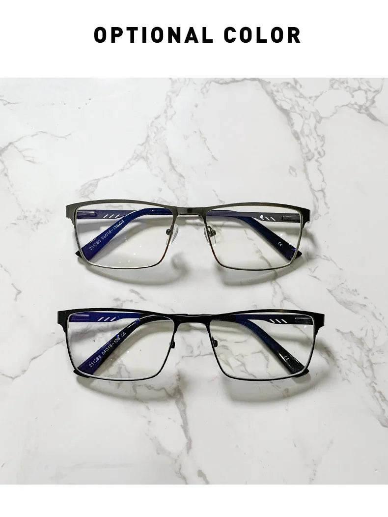 Men Square Metal Large Frame Myopia Glasses Spring Leg Elderly Near Sight Eyewear Blue Light Blocking Eye Protection Eyeglasses