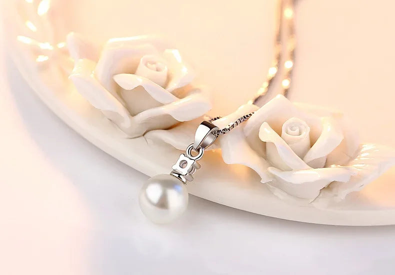 925 Sterling Silver New Ladies Fashion Jewelry High Quality Crystal Zircon Pearl Round Pendant Necklaces For Women Length 45CM