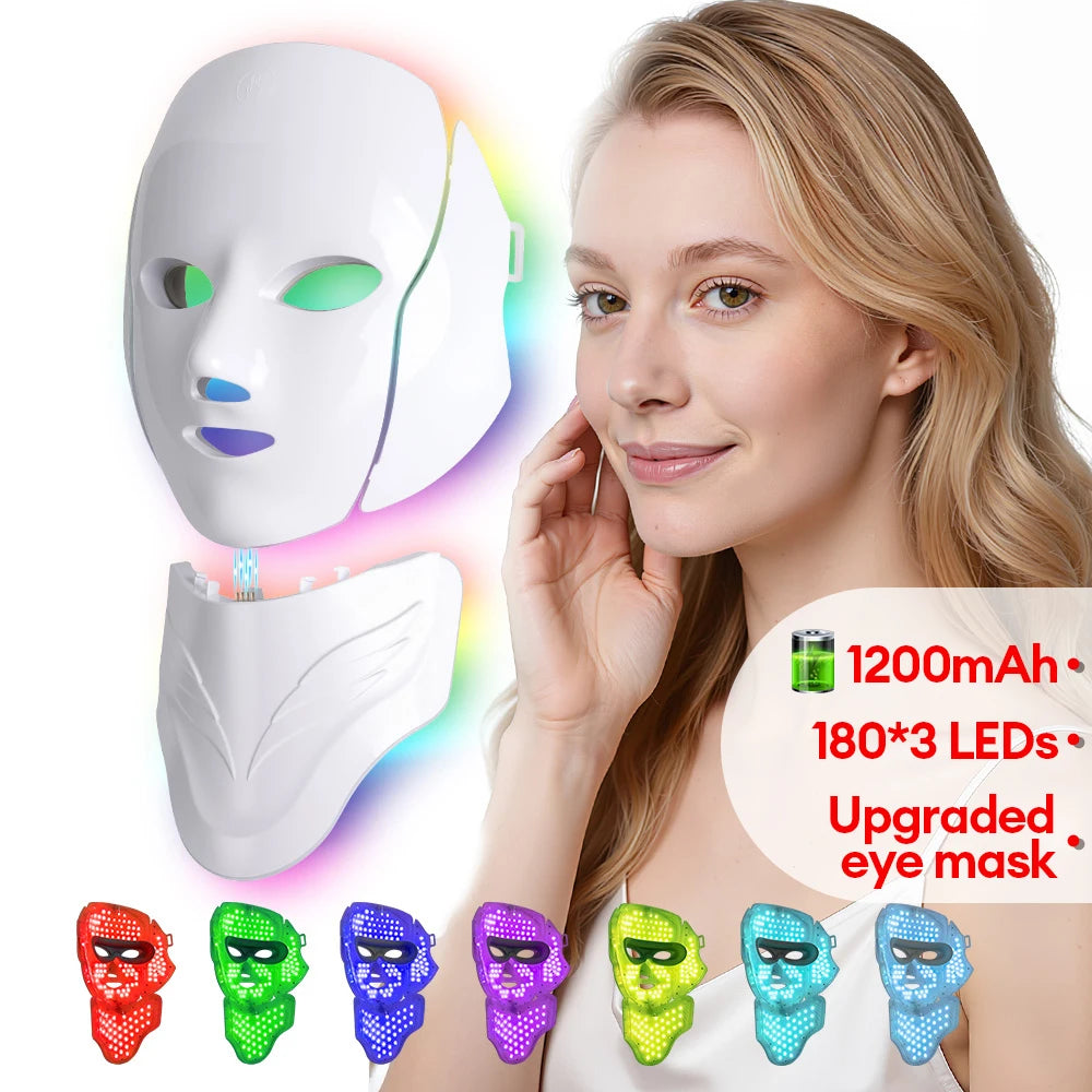 7 Colors Photon Face Neck Beauty Mask Wireless Facial LED Mask Repair Skin Wrinkle Remover Skin Rejuvenation Tighten Skin Care