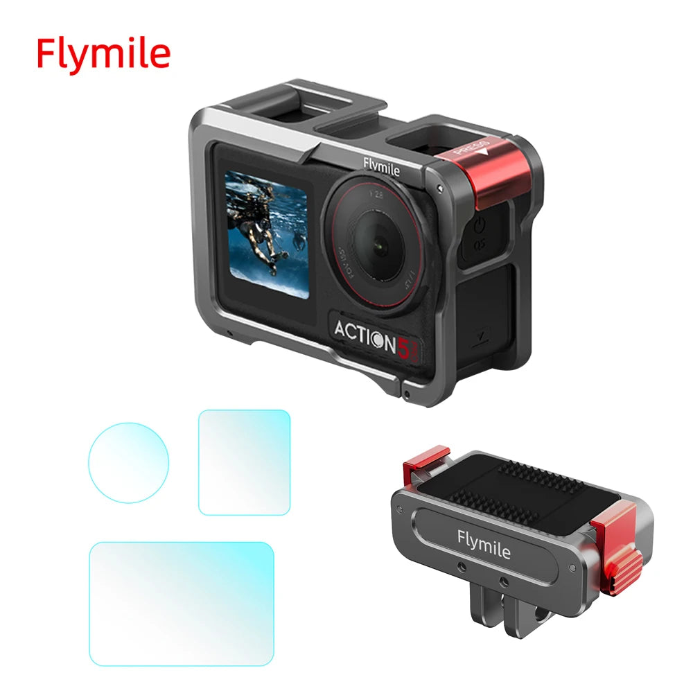 Flymile Action 5 Pro Metal Cage Protective Case for DJI Osmo Action 4 Camera Accessories Expansion Bracket Frame With Cold Shoe