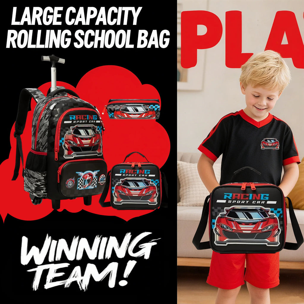 School Backpack for Boy Kids Trolley Bags with Wheels Girls Travel Carry on Backpack Lightweight Bookbag Back to School Supplies