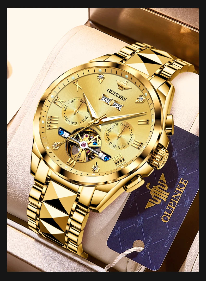 OUPINKE Men's Watches Top Brand Luxury Classic Original Automatic Mechanical Wristwatch Sapphire Mirror Tungsten Steel Calendar