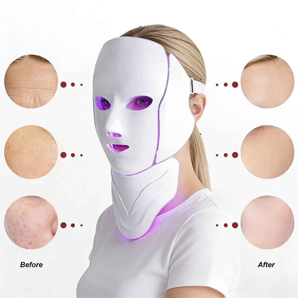 7 Colors Photon Face Neck Beauty Mask Wireless Facial LED Mask Repair Skin Wrinkle Remover Skin Rejuvenation Tighten Skin Care
