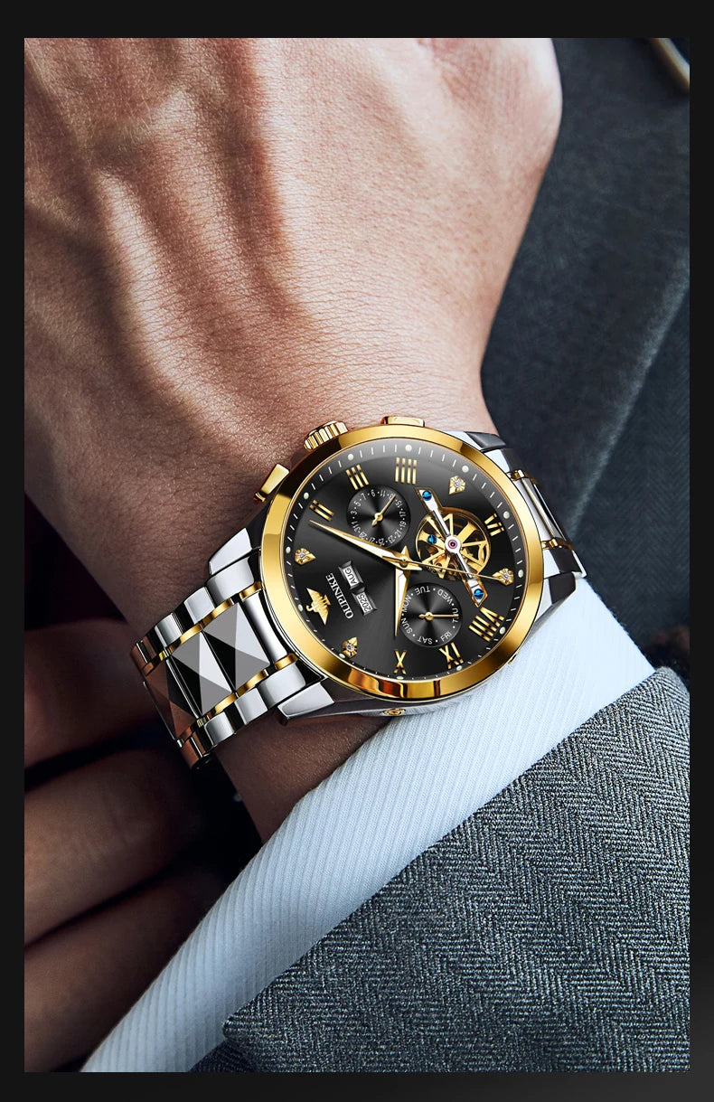 OUPINKE 3240 Skeleton Men's Watches 50m Waterproof Automatic Mechanical Watch Sapphire Luminous Date Tungsten Steel Brand Watch