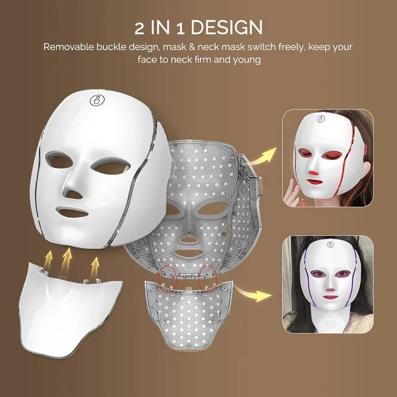 LED Face Mask Red Light Therapy 7-1 Color 192LEDs Facial Wireless Mask Home Beauty Facial LED Mask Lovely Gift