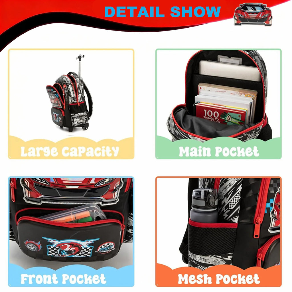 School Backpack for Boy Kids Trolley Bags with Wheels Girls Travel Carry on Backpack Lightweight Bookbag Back to School Supplies