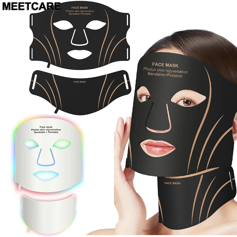 7 Colors LED Face Neck Set Mask Red Light Skin Rejuvenation Brighten Soft Silicone Facial Photon Therapy Flexible Skin Repair