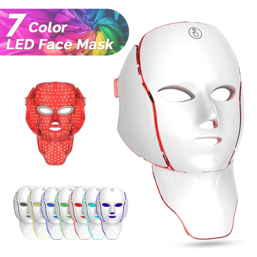 7 Colors Photon Facial LED Mask Red Light Therapy Anti Aging Face Neck Beauty Mask Relaxation Treatment Anti-Wrinkle Skin Care