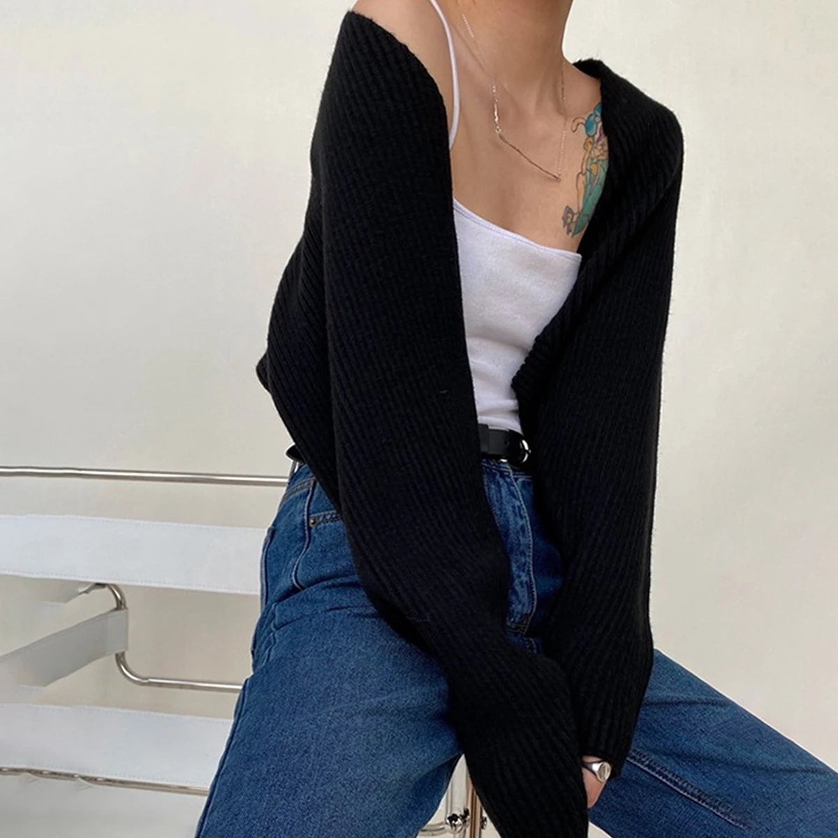 Knitted Solid Color Shawl With Sleeves Multi-Functional Cardigan,Fashion Scarf Sunshield Neck Warmer For Daily Wear For Dress