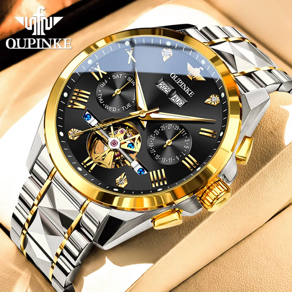 OUPINKE 3240 Tourbillon Men Watch Luxury Original Automatic Mechanical Watch Tungsten Steel Skeleton 44mm Large Dial Men Watch