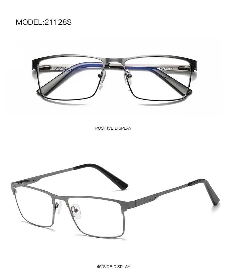 Men Square Metal Large Frame Myopia Glasses Spring Leg Elderly Near Sight Eyewear Blue Light Blocking Eye Protection Eyeglasses