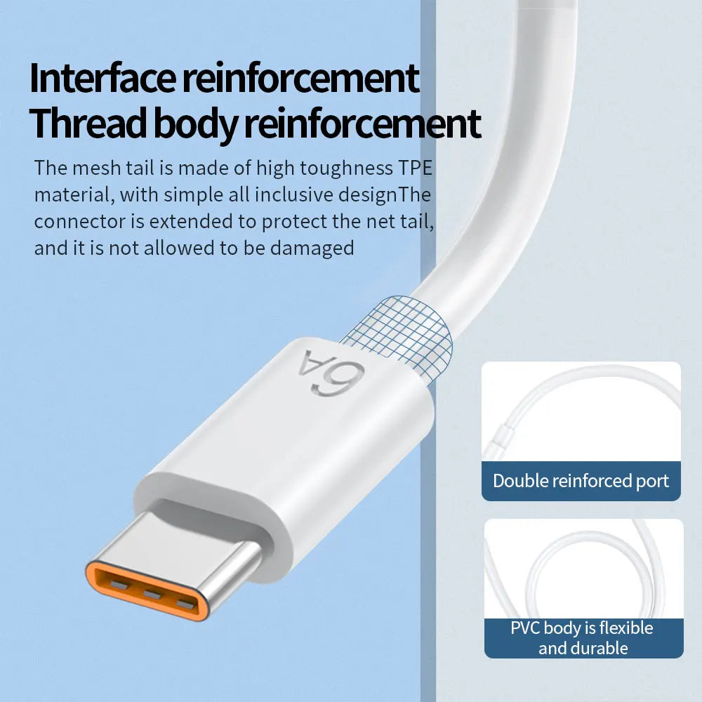 66W 6A USB  Cable Fast Charging USB to Type C Data Cord  For Xiaomi Mi 11 12 Redmi Note 10 POCO Phone Type C Data Charging Wire