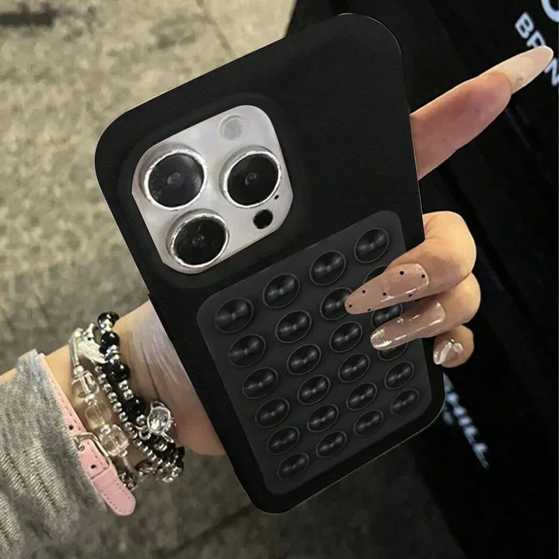 Phone Case For iPhone 17 16 15 Pro Plus 14 13 12 11 Pro Max Shockproof Funda Luxury Fashion 3D Suction Cup Stand Litchi Pattern