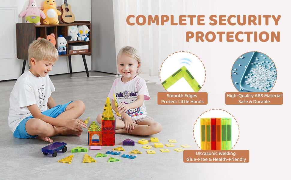SucceBuy 55pcs Magnetic Building Blocks Construction Set Magnet Tiles Children Montessori Educational Game Toys for Kids Gifts